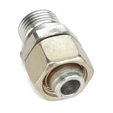 The AGCO ADAPTER - AL5027437 is a metal hose connector featuring a threaded end and hexagonal nut; currently, no additional product description information is available.