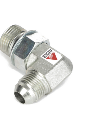 A metallic AGCO elbow fitting, model AG133634, with threaded ends and a prominent AGCO logo on one side.