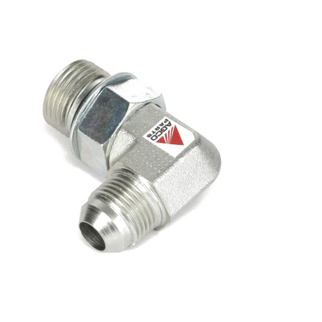 A metallic AGCO elbow fitting, model AG133634, with threaded ends and a prominent AGCO logo on one side.