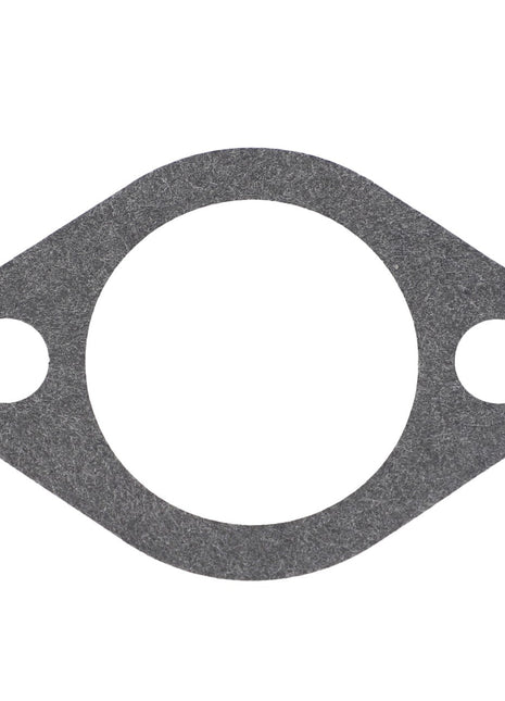 The AGCO gasket (model V836338201) is a gray, oval-shaped component featuring one large central hole and two smaller holes on either side.