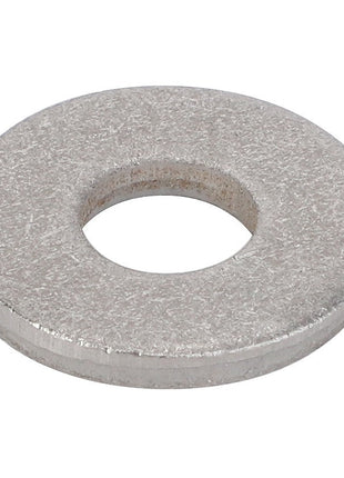 A flat, circular metal washer with a central hole, resembling the small yet essential part found in washing machines, known as the AGCO | Washer - V836122910 by AGCO.