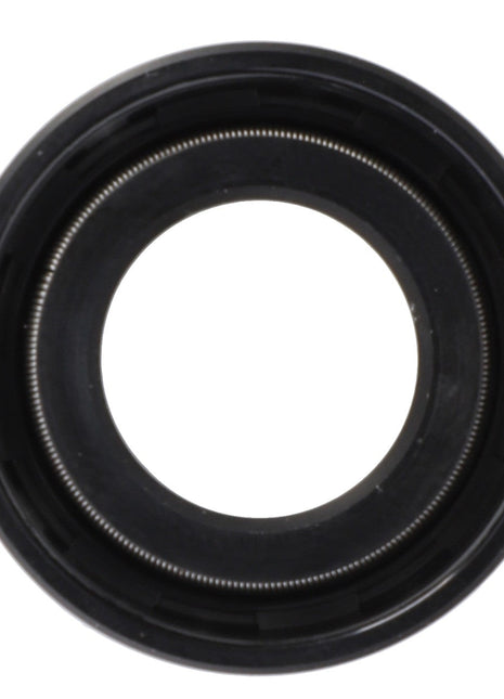 Close-up image of the AGCO Shaft Seal - F138604040290, a black rubber oil seal with an inner metal spring, viewed from the top. This product exemplifies robustness and precision engineering by AGCO.