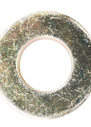 A close-up image of the AGCO | Disc - 112100010120 reveals visible scratches and wear marks, showcasing its oxidized, weathered appearance. The product features a round hole in the center, emphasizing its well-used condition.