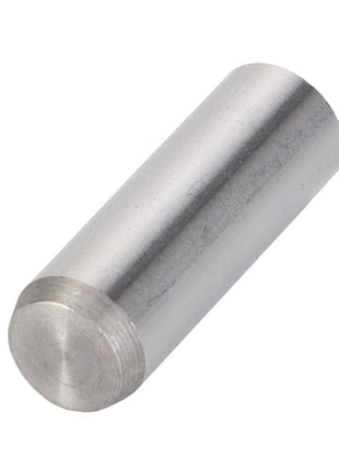 A cylindrical metal dowel pin with a smooth surface and a flat end, viewed from an angle: AGCO Roll Pin - 3006290X1 by AGCO. No current product description is available for this specific item.