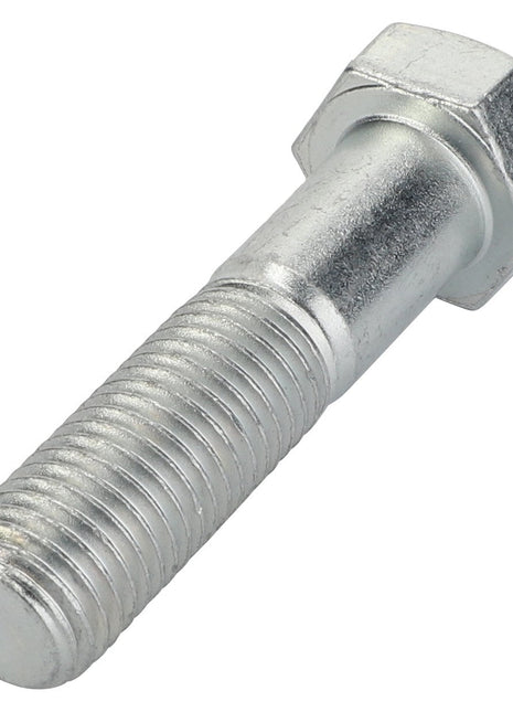 A close-up view of the AGCO | Hexagonal Head Bolt - 3002877X1, featuring a metallic threaded shaft and a hexagonal head, against a plain white background.