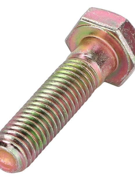 A close-up image of an AGCO | Hex Cap Screw - 3009495X1 with a threaded shaft, featuring a slightly iridescent finish. No current product description available from AGCO.