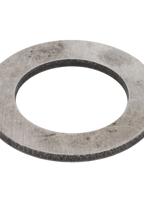 Product Description: The AGCO Disc - F178302020314 is a circular metallic washer featuring a large central hole. The surface displays minor signs of wear and scratches, indicative of prior use or handling.
