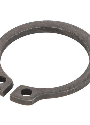 The AGCO CIRCLIP - D46100357 is a circular metal snap ring with two notched ends, often used in machinery and equipment to hold components securely in place.