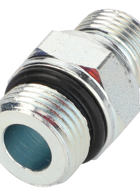 No current product description available, but the AGCO | Adapter - Acp0352000 from AGCO is a metal male-to-male thread connector featuring a hexagonal body and a rubber O-ring, perfect for joining two pipes or fittings.