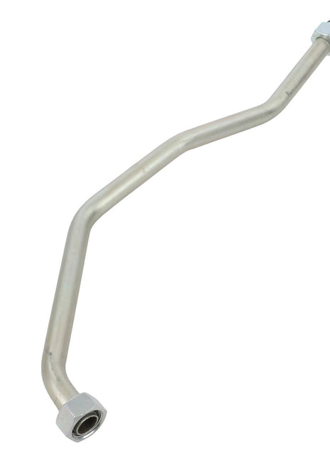 The AGCO Tube - Acw0721990 is a sturdy metal pipe with several intricate bends, expertly fitted with nuts on both ends for secure connections.