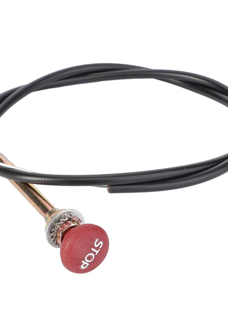 A red stop cable with a black coiled wire attached, known as the AGCO Cable, Stop - Acp0250180.