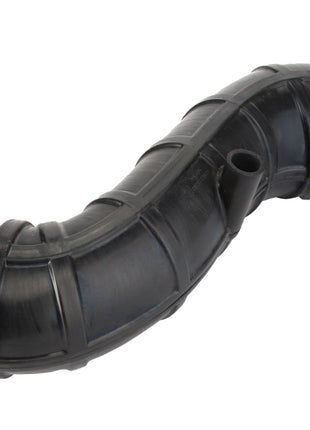 Product Description for AGCO | Hose - Acw0213260: A black, flexible corrugated rubber hose with an elbow bend and an additional smaller protruding nozzle.