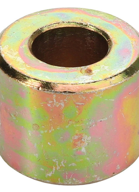 A metallic cylindrical spacer called "AGCO | Bush - Fel150250" by AGCO, featuring a central hole and a yellowish, multi-colored sheen. No current product description is available for this item.