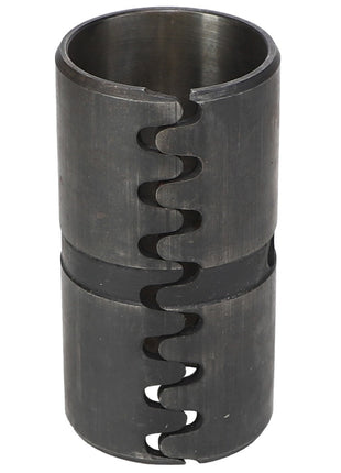 Introducing the AGCO | BUSH - SN16710, a precision-engineered metal cylindrical coupling featuring a unique zigzag cut design and a lengthwise groove, perfect for securely connecting two shafts. For more information, please consult the product description or contact our support team before placing your order.