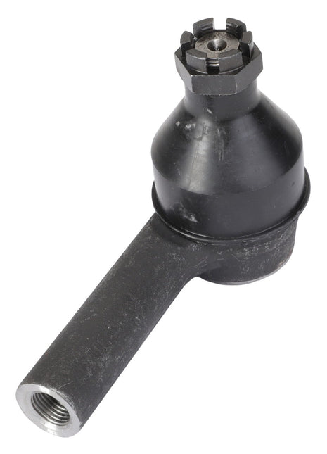  The AGCO RIGHT HAND TOGGLE - 0.010.3009.1 is a black metal automotive product with a cylindrical base, threaded opening, and hexagonal nut on top, resembling a tie rod end.