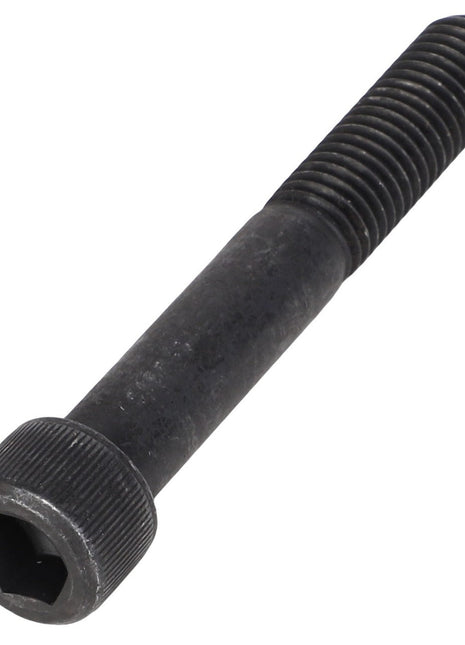 The AGCO WHEEL MOTOR SCREW - AG726336 is a black hex socket cap screw featuring a partially threaded shaft and a cylindrical head.