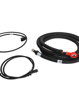 Three AGCO coiled electrical harnesses, each of varying lengths and equipped with different connectors at the ends, isolated on a white background. No current product description information is available.