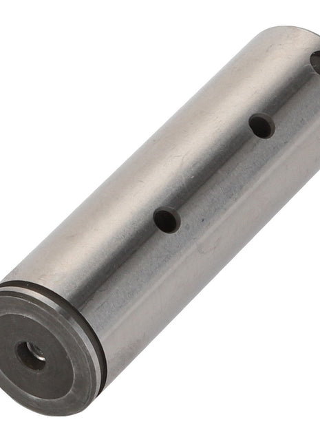 Introducing the AGCO | CLEVIS PIN - 0.008.0265.3, a cylindrical metal rod featuring four evenly spaced holes along its length and a circular recess at one end. For ordering assistance, please contact our support team.