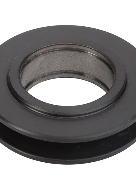 The AGCO | PULLEY - D28950560 is a metal pulley with a smooth, circular groove and a central hole.