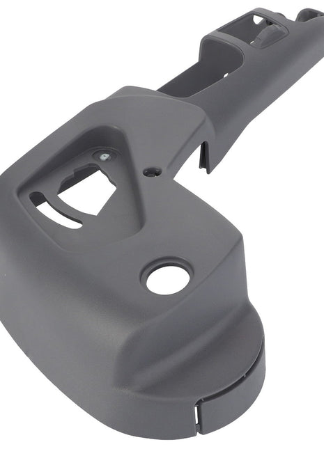 Product Name: AGCO | COVER - F930500030450
Description: This gray plastic automotive part from AGCO features two holes and a hollow section, meticulously shaped for specific fitting requirements. Currently, there is no additional product description information available.