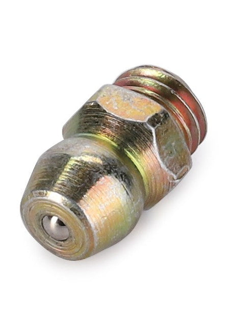The AGCO | GREASE FITTING - AG561892 by AGCO is a compact metal fitting featuring a threaded end and a pointed tip, specifically designed for lubricating mechanical parts. No additional product description information is available at this time.