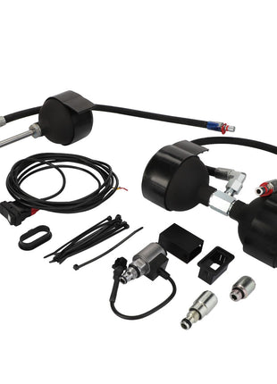 The AGCO | SUSPENSION - AL5220665, a premium collection of automotive components from the trusted brand AGCO, showcases hoses, connectors, wiring, and various metal fittings meticulously laid out on a pristine white background.