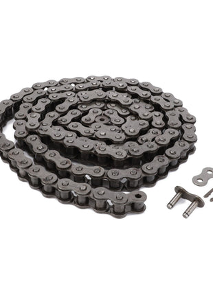 A coiled metal chain with pins and a clip designed for optimal performance in cutting headers or machinery. Trust the AGCO | Chain, Cutting Header Pf Left Side - D42332800 for adhering to precise technical specifications.