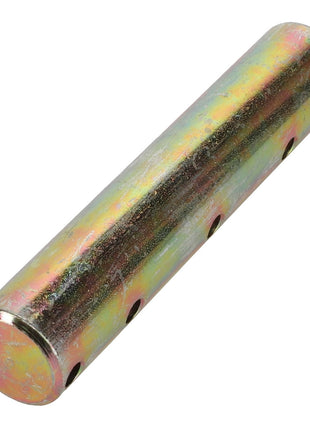 Currently, no product description is available for the AGCO Bolt - Fel141321, a cylindrical metal rod with a slightly reflective, multicolored surface and multiple small holes along one side.