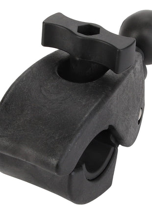 The AGCO | Clamp - Acw4948570, a black plastic clamp featuring a ball mount and tightening knob, is perfect for securing your devices against a white background.