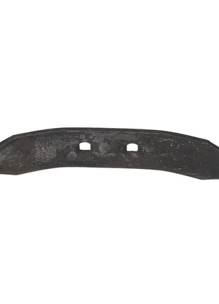 A close-up of the AGCO SHOVEL - E58181, featuring a rusted and worn metal blade with two rectangular holes in the center. Unfortunately, no current product description information is available for further details.