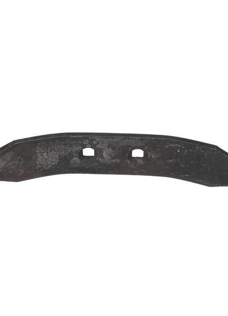 A close-up of the AGCO SHOVEL - E58181, featuring a rusted and worn metal blade with two rectangular holes in the center. Unfortunately, no current product description information is available for further details.