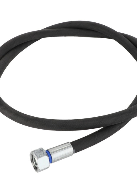 The AGCO | Hose - Acw016704A by AGCO is a coiled black hydraulic hose featuring metal fittings on both ends. No current product description available.