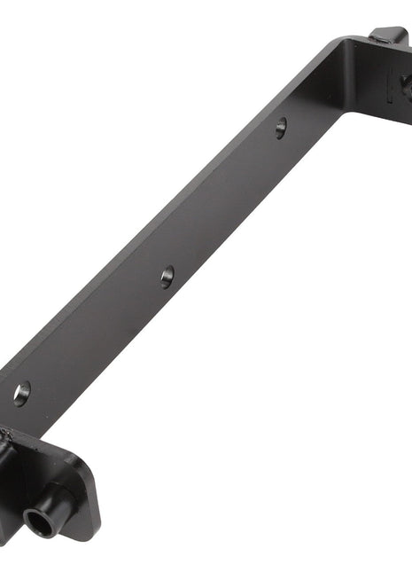 The AGCO | Bracket - Acw164715A is a black metal bracket featuring three screw holes and two attachment points on each end, suitable for mounting or securing purposes. Currently, no additional product description information is available.