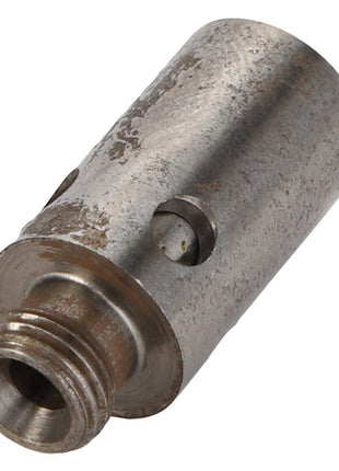 Close-up of the AGCO CHECK VALVE - F716951030010, a cylindrical metal component with a threaded end and side hole. The surface appears slightly worn and scratched. No current product description information is available.