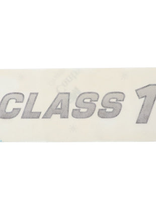 Introducing the AGCO Decal - Acw3856330, featuring a rectangular design with "CLASS 1" printed in bold, gray, italicized letters on a pristine white background. Proudly brought to you by AGCO. No additional product description is available at this time.