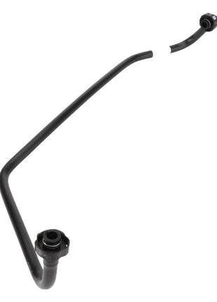 Product Description: The AGCO Coolant Line - Acw2088200 is a black, bent metal tube equipped with connectors at both ends, designed for fluid or air transfer in vehicle systems.