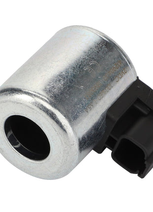 The AGCO Coil - Acp0498620 is a metallic solenoid valve featuring a cylindrical housing and an attached black plastic connector, designed for controlling fluid flow in various systems. Currently, no detailed product description is available.