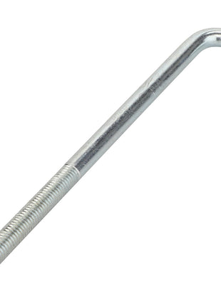 Currently, no product description is available for the AGCO | BOLT - D26733982, a metallic L-shaped hook bolt featuring a threaded end and a smooth end with a hole.
