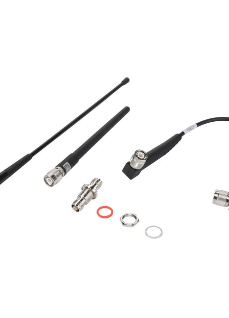 Currently, no product description information is available for the AGCO RTK Antenna Kit - ACZ000173A, which includes two long antennas, a cable, connectors, and small hardware components.