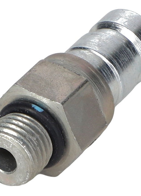 Close-up image of an AGCO | GREASE FITTING - CH110-6349 with a threaded end and hexagonal body, designed for connecting hydraulic hoses. No current product description information is available.