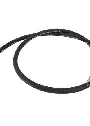 A coiled black hydraulic hose from AGCO, labeled as "AGCO | Hose - Acw2578540" and featuring metal fittings on both ends, is shown against a white background. The product description highlights the hose, which has white text printed along one side.