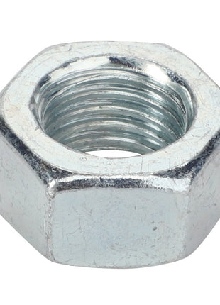 A detailed close-up image of the AGCO Nut - Acp0322340, featuring its metallic build and internal threading.