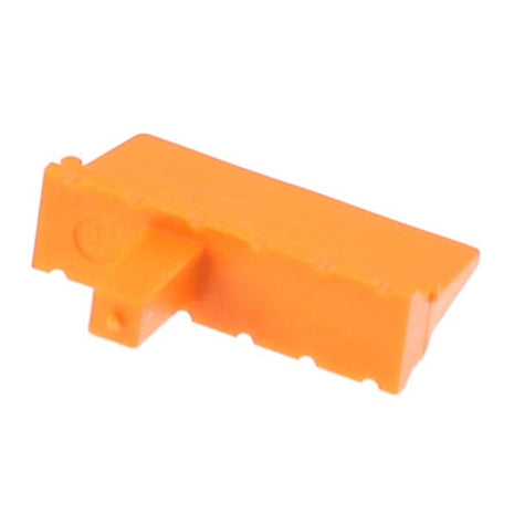 The AGCO | RECEPTACLE CONNECTOR - AG523789 is a small, orange, plastic key designed for printer toner cartridges. It features a flat top and a protruding tab on one side. Currently, no additional product description information is available.