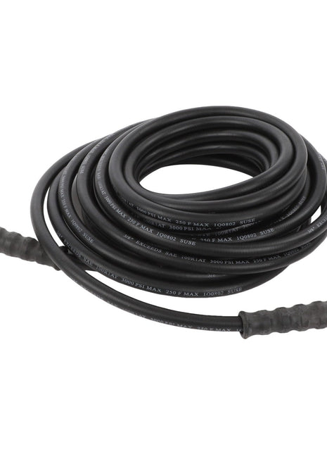 The AGCO | HOSE - AG610655 is a black pressure washer hose featuring textured grips and metallic connector ends.