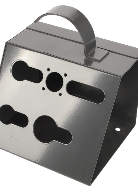 The AGCO | BOX - D28281937 by AGCO is a gray metal holder featuring variously shaped holes and a convenient handle on top.