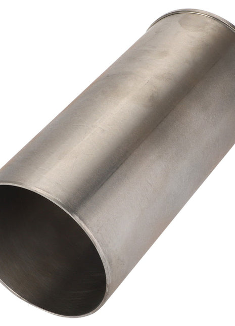 A cylindrical metal pipe with smooth surfaces, open at both ends, and placed on a white background, resembles the structural precision of components like the AGCO Liner - 4222708M1.