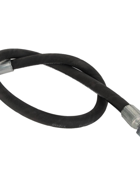 An AGCO hydraulic hose, model 4389251M1, featuring metal fittings on both ends and coiled in a loop, in the color black. No current product description available.