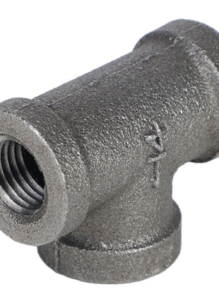 The AGCO | T-PIECE - AG556580, a durable galvanized metal fitting with threaded interior openings on all three ends, is displayed against a white background.