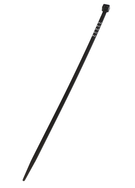 The AGCO Cable Tie - AL5034428 is a black plastic zip tie with a locking head at one end, featuring durable construction for secure fastening.