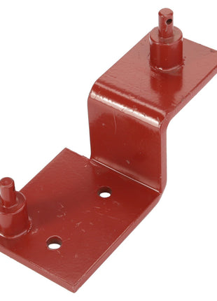 The AGCO Bracket (Product Code: D28282449) is a red, metal component with a 90-degree bend. It features two cylindrical pegs and two holes.